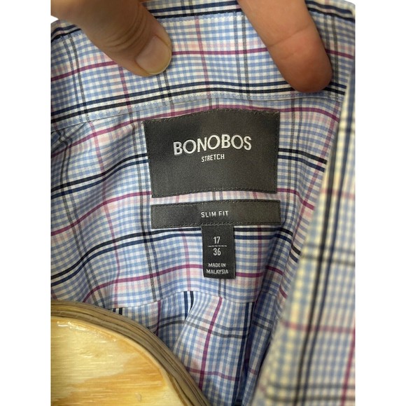 Bonobos Blue Plaid Pattern Men's 17-36 Stretch Slim Fit - Picture 3 of 13